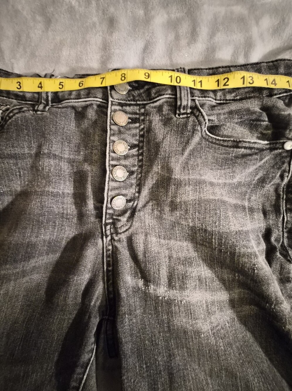 Judy Blue Distressed Skinny Jeans 13 31 Grey High Rise Button Fly Raw Fringe Hem - Picture 5 of 11